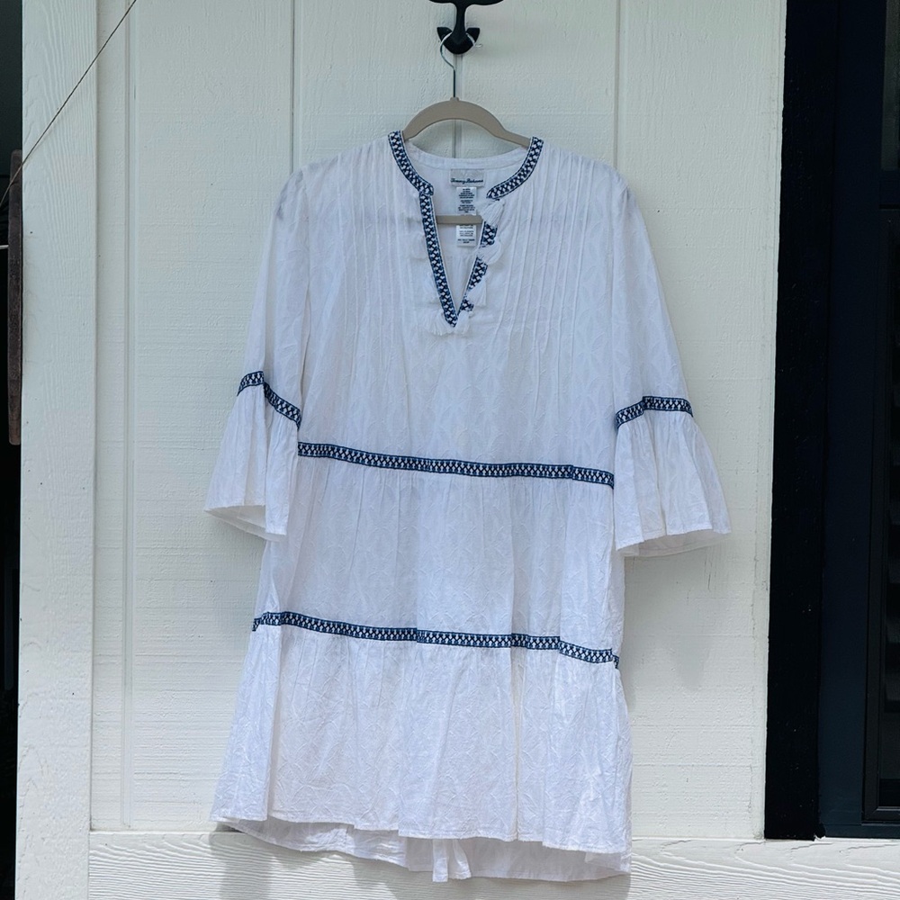 Tommy Bahama White Shirt with Blue Trim